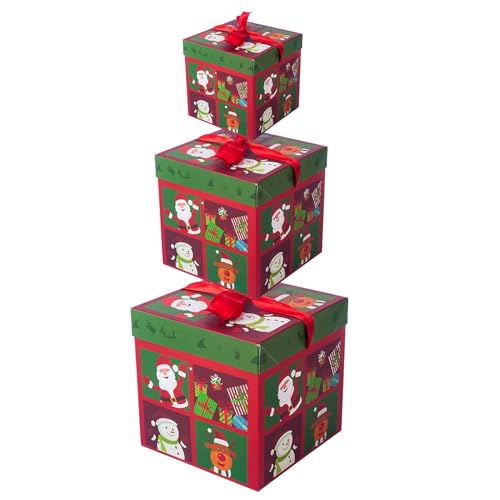 Weihnachts-Nistkästen – 3er-Pack Quadratische Weihnachtsschachteln | Stapelbare Weihnachtsgeschenkboxen | Weihnachtsgeschenkboxen | 3 Verschiedene Größen von Zankie