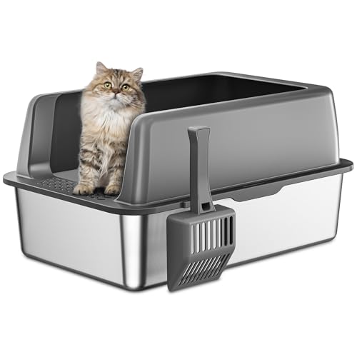 Zarler Edelstahl Katzenklo mit Deckel, 61 L x 40,5 W x 30,5 H cm XL Katzenklo Edelstahl, Katzentoilette Edelstahl aus für große Katzen mit hohem Rand, Metal cat Litter Box, Grau, Nicht klebrig… von Zarler