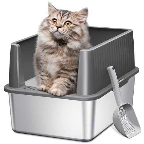 Zarler Katzentoilette aus Edelstahl für Kätzchen, kleine Katzentoilette 43,2 cm L x 33 cm B x 30 cm H, Metall Kitty Katzentoilette mit hohen Seiten, Grau (antihaftbeschichtet, leicht zu reinigen, von Zarler