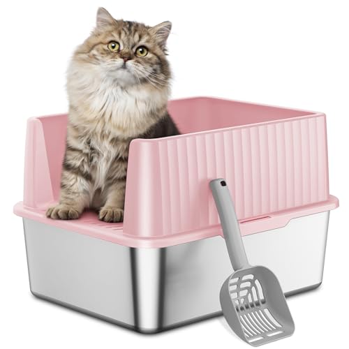 Zarler Katzentoilette aus Edelstahl für Kätzchen, kleine Katzentoilette 43,2 cm L x 33 cm B x 30 cm H, Metall Kitty Katzentoilette mit hohen Seiten, Rosa (antihaftbeschichtet, leicht zu reinigen, von Zarler