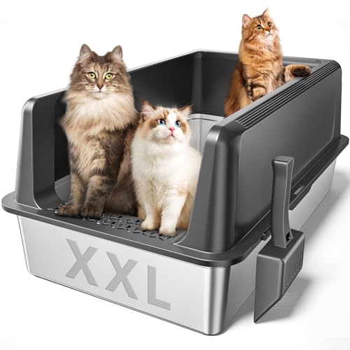 Zarler XXL Katzentoilette aus Edelstahl mit Deckel, extra große Katzentoiletten, 70,6 cm L x 50,8 cm B x 32,8 cm H, Jumbo-Metall-Katzentoilette für mehrere Katzen mit hohem Rand, Grau von Zarler