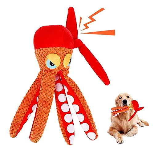 Zaruatu Octopus Quietschendes Hundespielzeug, langlebig, interaktiv und ohne Füllung, Plüsch für zahnende Welpen & Haustiertraining, geeignet für Welpen, kleine, mittelgroße und große Hunde (rot) von Zaruatu