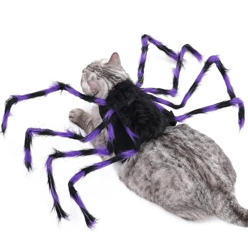 Zasdvn Spinnen-Hundekleidung, Spinnenanzüge für Hunde - Pelzige Riesen-Simulationsspinnen-Haustier-Outfits | Verstellbares Halloween-Haustierkostüm für Hunde und Katzen, Verkleidungszubehör von Zasdvn