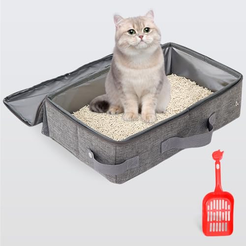 Tragbare, Zusammenklappbare Katzentoilette mit Deckel, wasserdichte Katzenklo mit Sieb Und Reißverschluss, Cat Litter Box für Unterwegs, Leicht, Einfach zu Reinigen, Zusammenklappbar, Auslaufsicher von Zaxiva