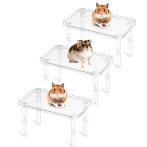 Hamsterplattform, Kunststoff, Kleintier-Ständer, höhenverstellbar, transparent, für Meerschweinchen, Rennmäuse, Chinchilla, 3 Stück von Zayejod