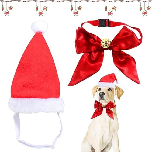 ZeYou 2 Stück Weihnachtskostüm für Hunde und Katzen, verstellbares Weihnachtsmütze und Fliege Set von ZeYou