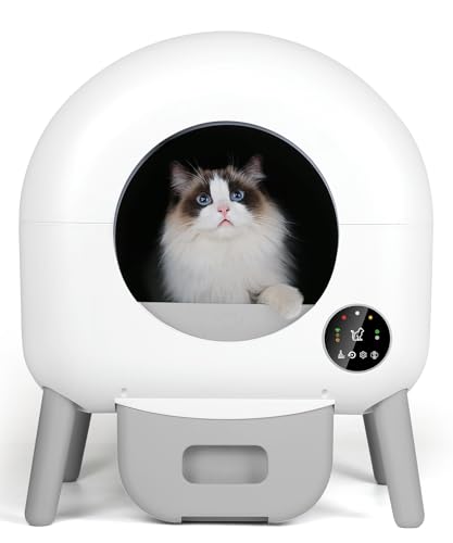 Selbstreinigende Katzentoilette – 110 l große automatische Katzentoilette, selbstreinigend, mehrere Katzen können verwendet werden, 1 Rolle Müllbeutel und Matte, App-Steuerung, aWhite von ZeaCotio