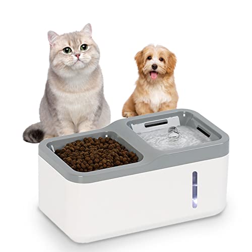 2 in 1Fressnapf Katze mit Katzen Trinkbrunnen, 1.5L Hundewasserspender mit LED-Licht, Hygienischer Wasserspender Trinkbrunnen für Katzen Hunde von Zebbyee