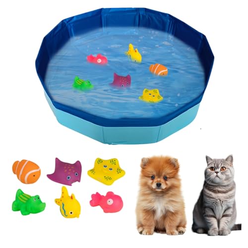 Zecnaud Katzenpool, Hundepool Klein Faltbarer, Katzenpool mit Spielzeug aus PVC, Katzenspielzeug Fisch, Kleiner Pool, Mini Pool, Faltbarer Pool für Kleine Haustier Hund Katze (A 30 * 10cm) von Zecnaud