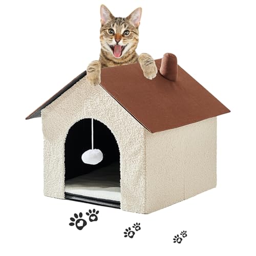 Zedelmaier katzenhaus für draußen,katzenhöhle warm,katzenhöhle XXL,katzenhaus isoliert,katzenhütte mit Spielball,katzenmöbel (Beige und Braun, 45x48x40cm H) von Zedelmaier