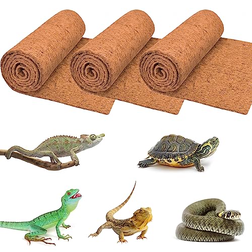 ZeeDix 3 Rollen Reptilienteppich,61x121.9 cm natürliche Kokosfaser Haustiermatte Schildkröte Teppich Matte Kokosfaser Substrat Liner Haustier Terrarium Liner für Eidechse Schildkröte Gecko Bartdrache von ZeeDix