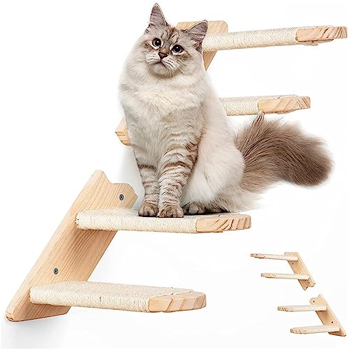 Zeetan 2Er-Pack Katzenkletterregal Wandmontierte, Spleißbare 2-Stufige Katzentreppe Mit Kratzern, Katzenregalen Und Sitzstangen Zum Schlafen Spielen Klettern von Zeetan