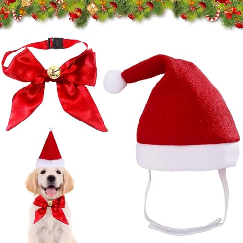 Haustier Weihnachtsmütze,Hunde Katzen Kostüm Zubehör Set,Weihnachts Outfit Geschenk,Haustier Stirnband mit Haustier Krawatten und Glocken,Hund Halstuch für Kleine Mittelgroße Große Hunde Katzen von ZeiLaBang Kakadi