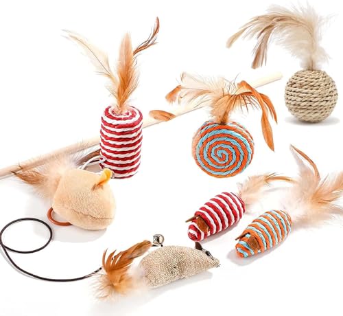 ZeiLaBang Kakadi 7 Stücke Katzenspielzeug Set,Kätzchen Maus Spielzeug Set,Sisal Ball Katze,Katze Interaktives Spielzeug Set,Interaktives Katzen Spielzeug,Katzenspielzeug Pack von ZeiLaBang Kakadi