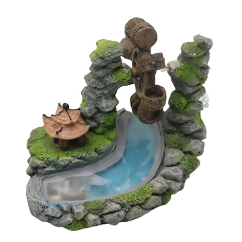 Zenlir Fishtanks Dekorative Wasserrad Figur Mit Bachhandwerksprojekt Gartenlandschaft Statue Versteck Fließend Wassermühle von Zenlir