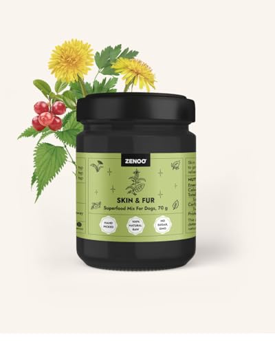 ZENOO Haut & Fell Superfood Mix für Hunde: Natürliche Nahrungsergänzung mit Brennnessel, Löwenzahn & Preiselbeeren - Allergie & Hautpflege – 70g von Zenoo