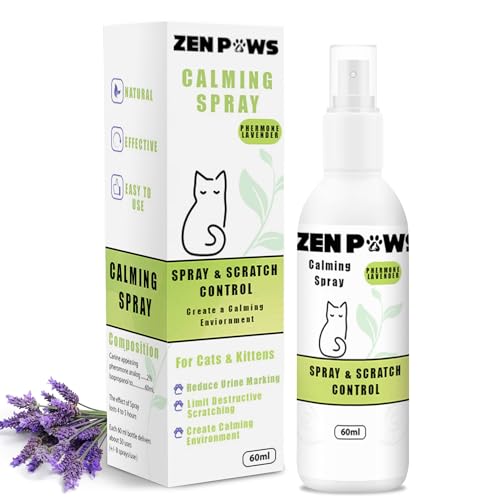 Zenpaws Katzen-Phermon-beruhigendes Spray – lindert schnell Stress – reduziert Kratzen von Möbeln, Pinkeln, Markieren, Angst – unterstützt die Linderung bei Feuerwerk, Reisen, Tierarztbesuchen, 60 ml von Zenpaws