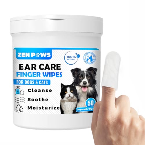 Zenpaws Ohrenreiniger für Hunde und Katzen, lindert Juckreiz und Entzündungen, reduziert Schmutz, Geruch und Wachsbildung, natürliche Inhaltsstoffe, beruhigt und desodoriert, 50 Stück von Zenpaws