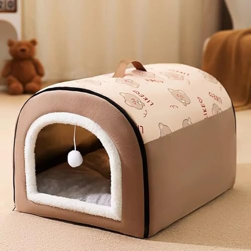 Katzenhaus - Indoor-Hundehütte - Bett in der Höhle für Hunde und Katzen - Innenhütte für Hunde und Katzen mit Spielball (Braun, XL: 60 x 45 x 40 cm) von Zentaurus