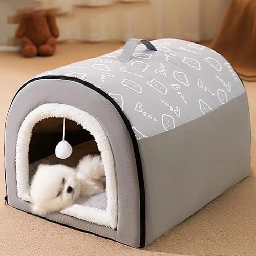 Katzenhaus - Indoor-Hundehütte - Bett in der Höhle für Hunde und Katzen - Innenhütte für Hunde und Katzen mit Spielball (grau, L: 50 x 40 x 35 cm) von Zentaurus