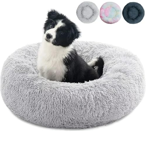 Zentaurus Hundebett, rundes Hundebett, Bett für Hunde und Katzen, aus weichem und flauschigem Plüsch (Hellgrau, 50 cm) von Zentaurus