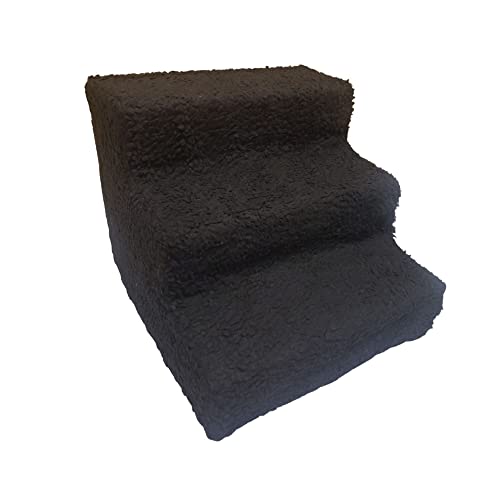 ZENVY Pet Steps Haustiertreppe für kleine Hunde und Katzen, rutschfest, mit Fleece-Bezug, Schwarz (Kunststoffstruktur) von Zenvy