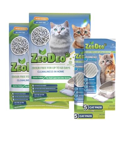 ZeoDeo 3.6 kg + 10 EXTRA Pads - Natürliche Zeolith-Katzenstreu-Pellets für Zweischicht-Katzenstreu-Systeme von ZeoDeo