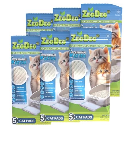 ZeoDeo EXTRA - Katzenstreu-Pads, Karton 30 Stück. (6 Packungen x 5 Stück.) Nur verwenden mit Natürliche Zeolith-Katzenstreu-Pellets für Zweischicht-Katzenstreu-Systeme von ZeoDeo