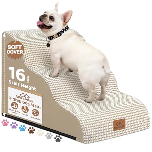 3-stufige Hundetreppe für kleine Hunde, 40,6 cm hoch, gebogene Haustiertreppe für alte/verletzte Hunde, Katzen, Kletterbett, Stuhl oder Couch, Premium-Schaumstoff, rutschfeste Rampe für Haustiere im 3-stufige Hundetreppe für kleine Hunde, 40,6 cm hoch, gebogene Haustiertreppe für alte/verletzte Hunde, Katzen, Kletterbett, Stuhl oder Couch, Premium-Schaumstoff, rutschfeste Rampe für Haustiere im von Zerbuger