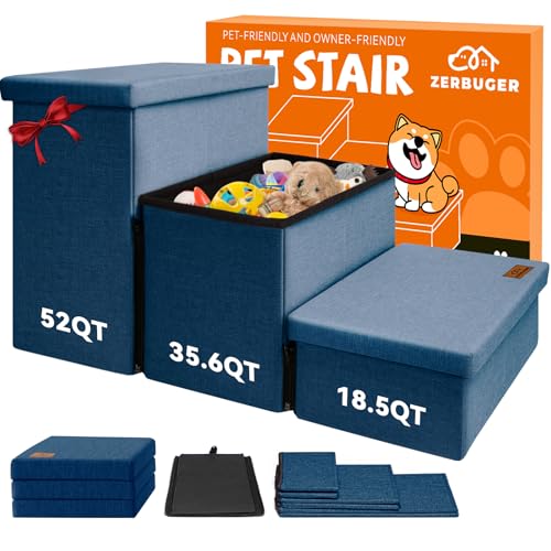 Hundetreppe mit Stauraum, 45,7 cm hoch, 3-stufige breitere Hundetreppe für kleine, mittelgroße und große Hunde und Katzen, zusammenklappbar, stabile Haustiertreppe, Kletterbett oder Sofa, Rampe für Hundetreppe mit Stauraum, 45,7 cm hoch, 3-stufige breitere Hundetreppe für kleine, mittelgroße und große Hunde und Katzen, zusammenklappbar, stabile Haustiertreppe, Kletterbett oder Sofa, Rampe für von Zerbuger
