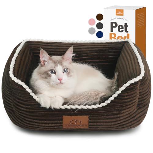 Kaffee-/Katzen-Hundebett für Haustiere, rechteckiges Haustierbett, Geschenk für Welpen und Kätzchen, maschinenwaschbar, beruhigendes, flauschiges Haustier-Couch-Sofa für drinnen und draußen, von Zerbuger