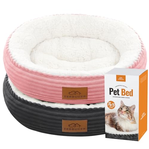 Katzenbett, 50,8 cm, Hundebetten für kleine Hunde, beruhigendes Katzen- und Hundebett für Haustiere, Haustierbetten, bequem, Donut-Rund, ultraweich, waschbar für Welpen und Kätzchen, Rosa und von Zerbuger