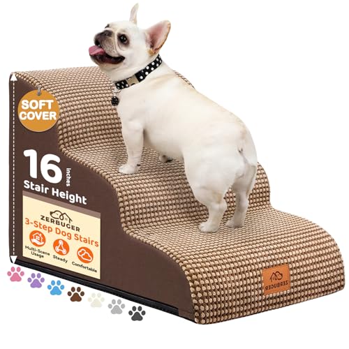 Zerbuger 3-stufige Hundetreppe für kleine Hunde, 40,6 cm hoch, gebogene Haustiertreppe für alte/verletzte Hunde, Katzen, Kletterbett, Stuhl oder Couch, Premium-Schaumstoff, rutschfeste Rampe für Zerbuger 3-stufige Hundetreppe für kleine Hunde, 40,6 cm hoch, gebogene Haustiertreppe für alte/verletzte Hunde, Katzen, Kletterbett, Stuhl oder Couch, Premium-Schaumstoff, rutschfeste Rampe für von Zerbuger
