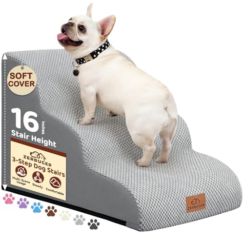 Zerbuger 3-stufige Hundetreppe für kleine Hunde, 40,6 cm hoch, gebogene Haustiertreppe für alte/verletzte Hunde, Katzen, Kletterbett, Stuhl oder Couch, Premium-Schaumstoff, rutschfeste Rampe für Zerbuger 3-stufige Hundetreppe für kleine Hunde, 40,6 cm hoch, gebogene Haustiertreppe für alte/verletzte Hunde, Katzen, Kletterbett, Stuhl oder Couch, Premium-Schaumstoff, rutschfeste Rampe für von Zerbuger