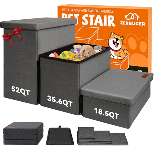 Zerbuger Hundetreppe mit Stauraum, 45,7 cm hoch, 3-stufige breitere Hundetreppe für kleine, mittelgroße und große alte Hunde und Katzen, zusammenklappbar, stabile Haustiertreppe, Kletterbett, Couch, Zerbuger Hundetreppe mit Stauraum, 45,7 cm hoch, 3-stufige breitere Hundetreppe für kleine, mittelgroße und große alte Hunde und Katzen, zusammenklappbar, stabile Haustiertreppe, Kletterbett, Couch, von Zerbuger
