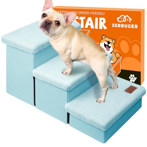 Zerbuger Hundetreppe mit pelzigen Deckeln, 45,7 cm hoch, 3-stufige breitere Hundetreppe mit Stauraum für kleine/mittelgroße/große alte Hunde und Katzen, zusammenklappbar, stabile Haustiertreppe, Zerbuger Hundetreppe mit pelzigen Deckeln, 45,7 cm hoch, 3-stufige breitere Hundetreppe mit Stauraum für kleine/mittelgroße/große alte Hunde und Katzen, zusammenklappbar, stabile Haustiertreppe, von Zerbuger