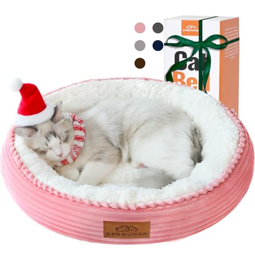 Zerbuger Waschbares Katzenbett für Indoor-Katzen, rundes Donut-Haustierbett für Katzen, kleine Hunde, Welpen, Kätzchen, rutschfeste Unterseite, beruhigendes Bett, Geschenk, 50,8 cm, Rosa von Zerbuger