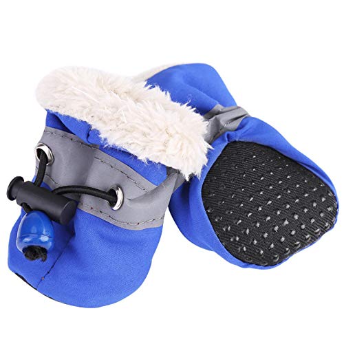4Pcs / Set No Slip Haustier Hundeschuhe Stiefel mit weicher Baumwolle wasserdichte Hundesocken Weiche Baumwolle Gepolsterte Haustiere Pfotenschutz für drinnen und draußen(4-Blau) von Zerodis
