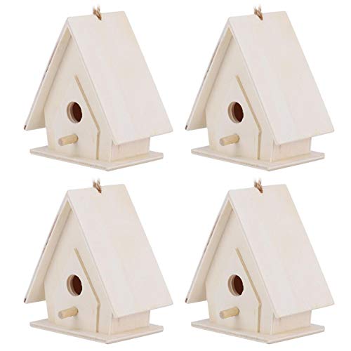 4Pcs Mini hängende hölzerne Vogelhausnester Käfig Ornament Handwerk DIY Zucht Papageien Vogel Nistkasten außerhalb hängenden Vogelhaus für Gartenhof Dekor von Zerodis