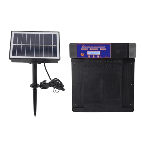 Automatische Hühnerstalltür, Automatische Hühnertür mit Geflügelzuchtzubehör, Timer, Solarbetrieben, LED-Anzeige, Doppeltüren, Elektrischer Hühnerstallöffner, Solarbatterie (Black) von Zerodis