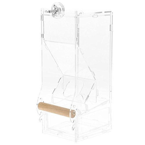 Bird Food Feeder, Acryl Transparent Automatische Papageien Papageien Futter Feeder Hängende Spritzwassergeschützte Futterbox mit Barsch für Wellensittich Kanarischen Nymphensittich (L Einzeltyp) von Zerodis