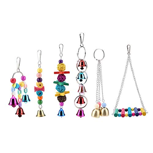 Buntes hölzernes Spielzeug des Papageien-6pcs/set, Haustier-Vogel, der Spielzeug-hängende Papageien-Käfig-Schwingen-Spielwaren mit dem Metallhaken passend für mittlere und kleine Papageien-Vögel kaut von Zerodis