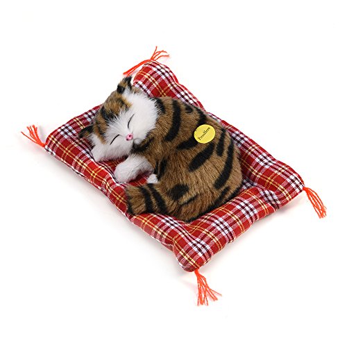 Entzückende schlafende Katze mit weichem Mattenbett und simuliertem Ton angefüllte Plüschspielwaren das meiste populäre Feriengeschenk für Vorschuljungen und Mädchen(Schwarz + Braun) von Zerodis