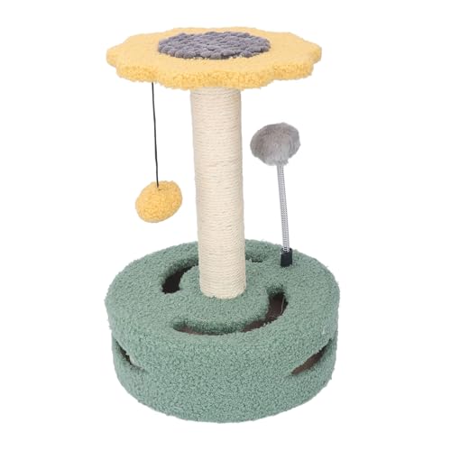 Interaktiver Katzenfangpfosten, Multifunktionaler Kratzbaum mit Glocke, Geeignet Zum Spielen, Ausruhen und Mehr, Spanplatte, Sisalseil, 9,84 X 9,84 X 13,98 Zoll (Yellow) von Zerodis