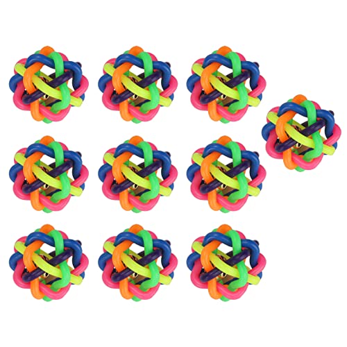 Zerodis 10Pcs Pet Wobbly Rubber Ball, Colorful Dog Rubber Woven Ball Built-in Bell Pet Chew Teeth Knirschen Interaktives Spielzeug für Katzen und Hunde Im Innenbereich von Zerodis