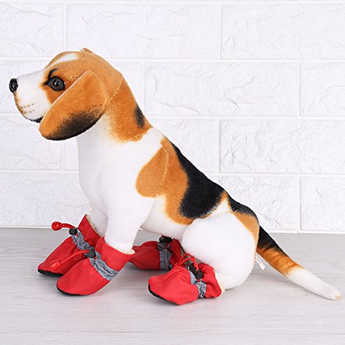 Zerodis 4-teilige Hundeschuhstiefel, Rutschfestes Haustier-Set aus Weicher Baumwolle(4-rot) von Zerodis