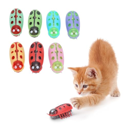 Zerodis 7Pcs Cat Electric Marienkäfer Spielzeug Kunststoff Mini Cute Animal Shape Lustiges Haustier Interaktives Spielzeug von Zerodis