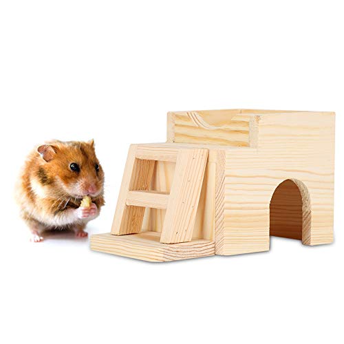 Zerodis Hamster Holzhaus, Hamster Haus und Versteck mit Kletterleiter Bissbeständiges Hamster Schlafhaus von Zerodis