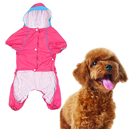 Zerodis Hund Regenmantel, rot Regenschutz Verdickung Haustier wasserdichte Jacke Acrylfasern Vier Fuß Wasserdicht Regenschutz Kapuze Einteiliger Regenmantel für kleine mittelgroße Hunde Katzen(S) von Zerodis