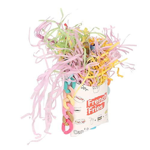 Zerodis Jute-Papierstreifen Vogel-Kauspielzeug Vogel-Pommes-Frites-Spielzeug Bunte Papierstreifen Nahrungssuche Bambus-Falle Cup Sittiche Kauspielzeug für Nymphensittiche Sittiche von Zerodis